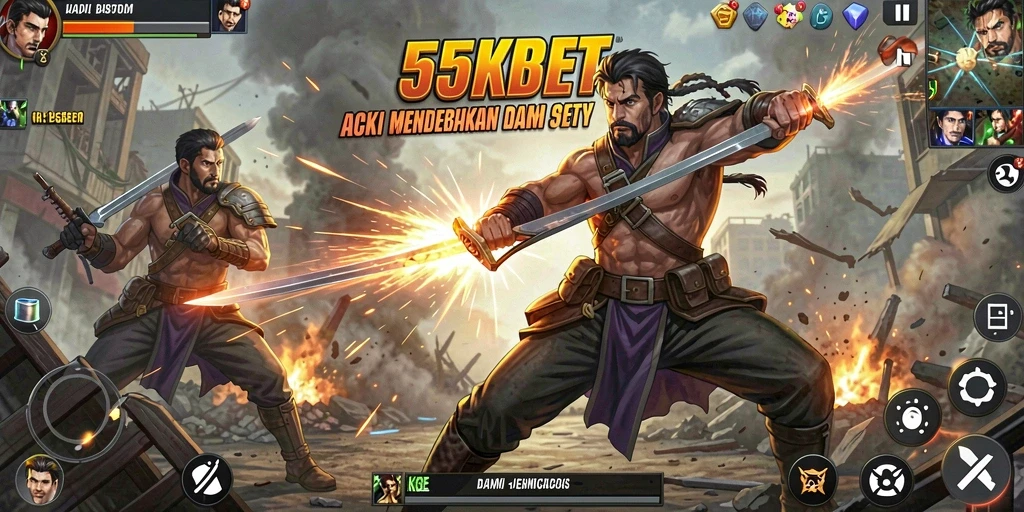 Screenshot gameplay 55KBET menampilkan aksi mendebarkan dalam pertempuran.