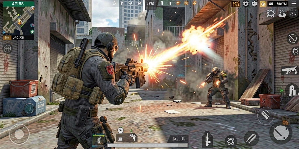 Tangkapan layar gameplay API88 menampilkan aksi tembak-menembak yang seru.