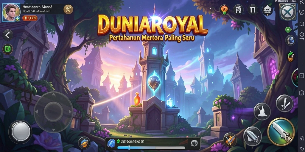 Screenshot DUNIAROYAL menampilkan pertarungan seru Tower Defense.