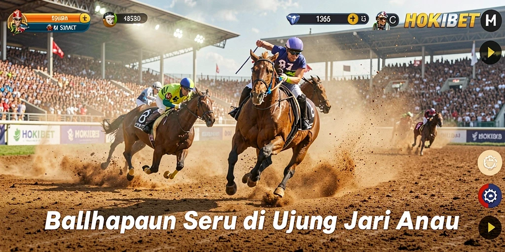 Gameplay HOKIBET dengan mobil balap di trek menarik.