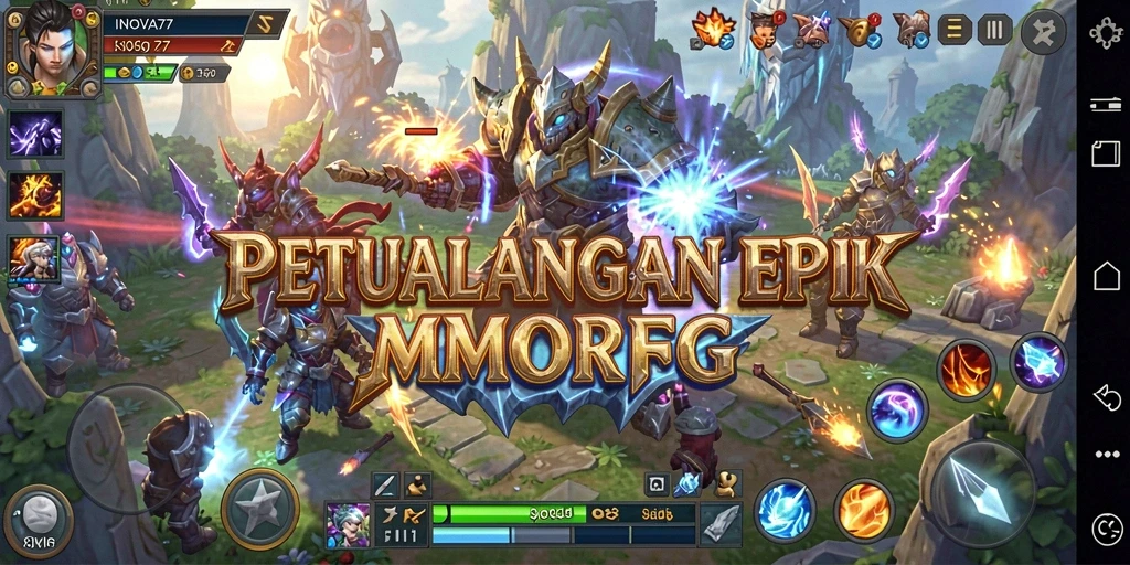 Screenshot gameplay INOVA77 yang menggambarkan aksi dalam dunia MMORPG.
