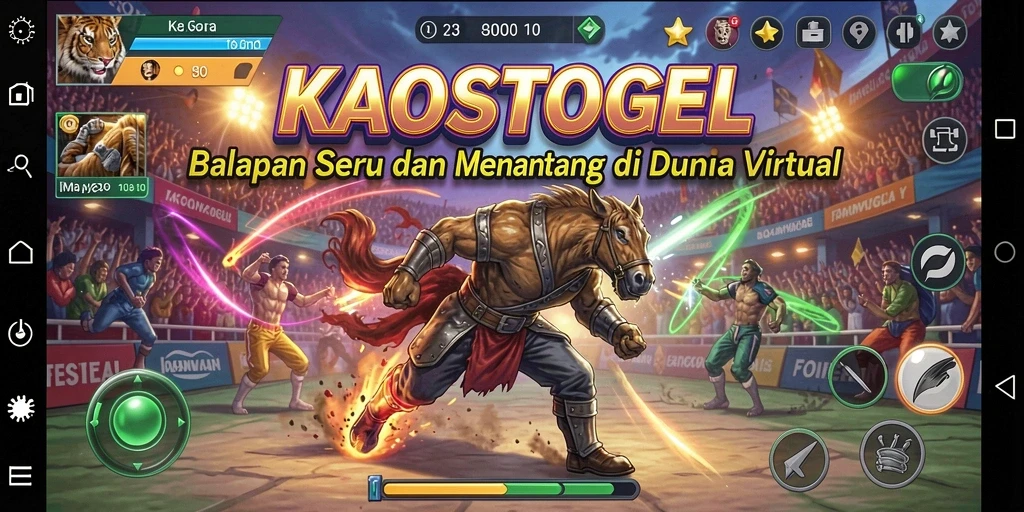 Screenshot utama KAOSTOGEL menampilkan aksi balapan yang menegangkan.