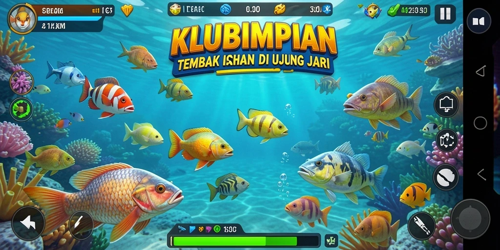 Tampilan menarik gameplay KLUBIMPIAN saat menembak ikan.