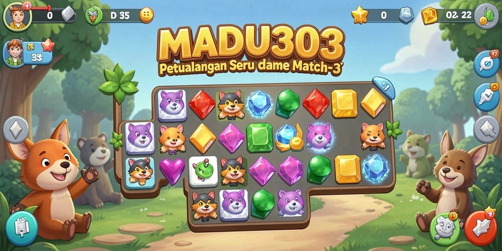 Tampilan menarik gameplay Match-3 yang penuh warna dan tantangan.