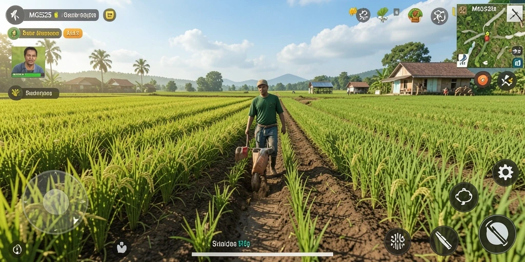 Tampilan gameplay MG525 yang menarik saat bertani.