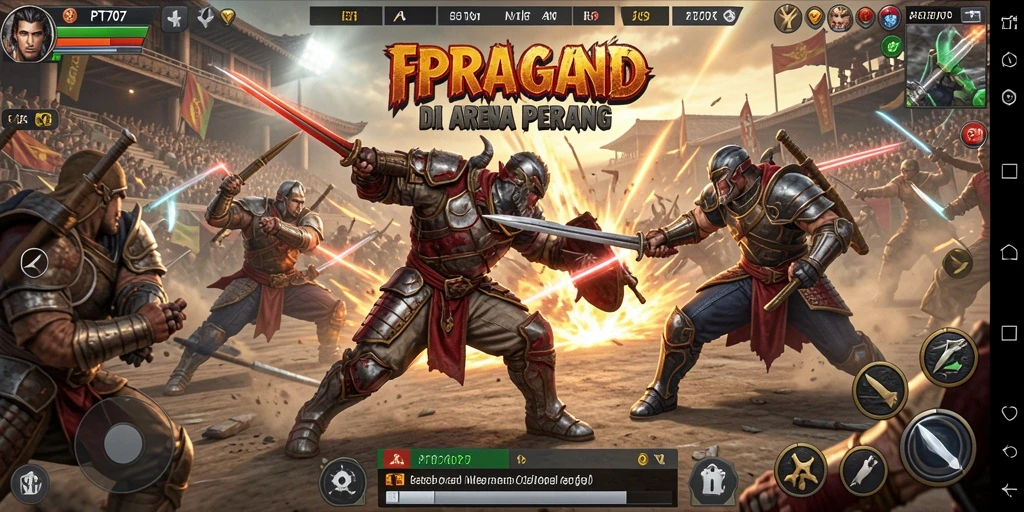 Screenshot utama PT707 menampilkan aksi pertarungan yang seru dan intens.