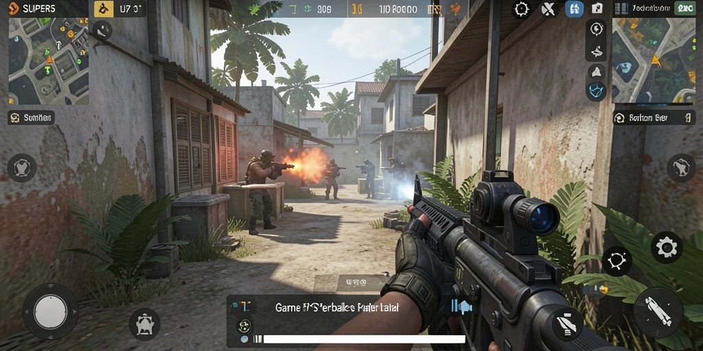 Tampilan gameplay mendebarkan dari SUPER5 dengan aksi menembak intens.