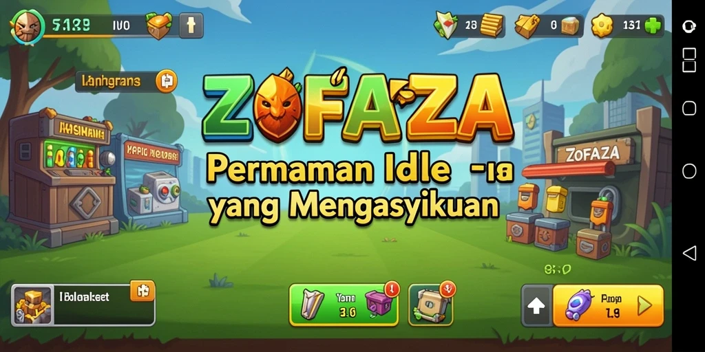 Screenshot gameplay ZOFAZA menampilkan momen pengumpulan sumber daya secara otomatis.